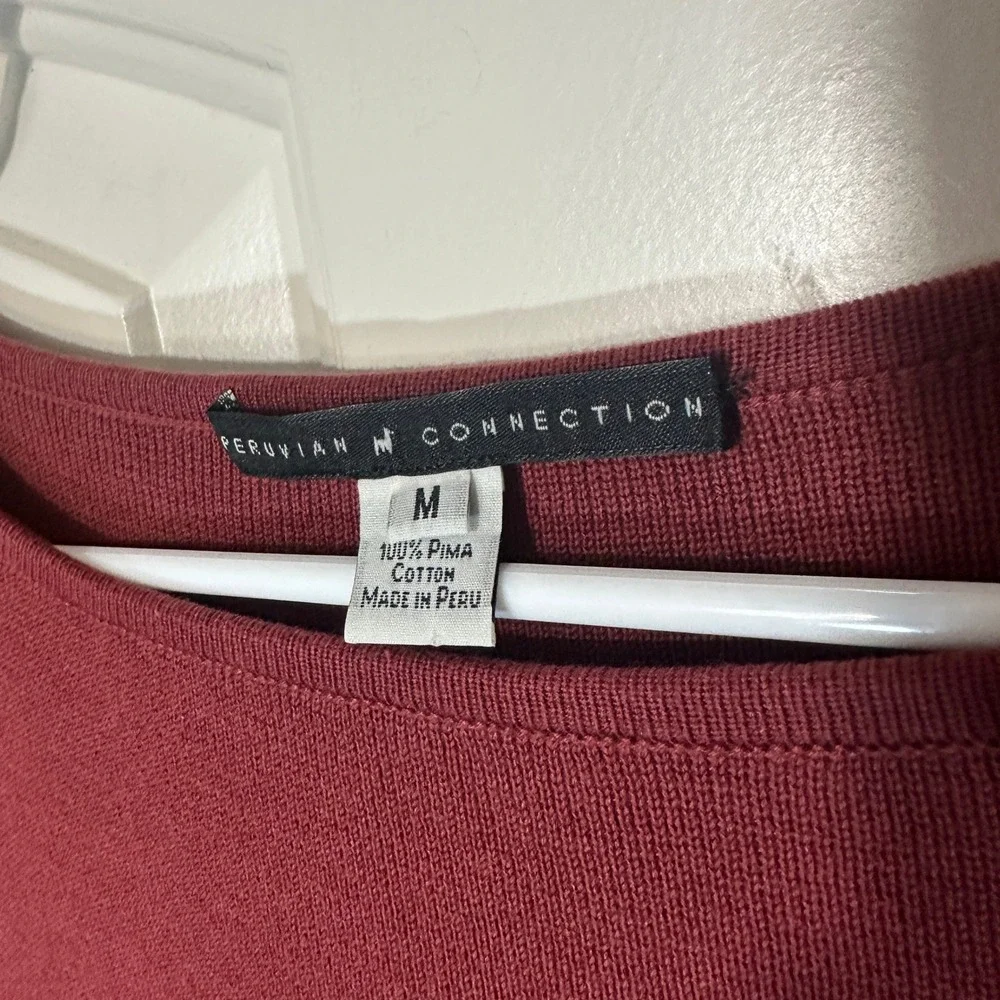 Peruvian Connection Sheath Dress Womens Medium Burgundy Pima Cotton‎ Ribbed Knit